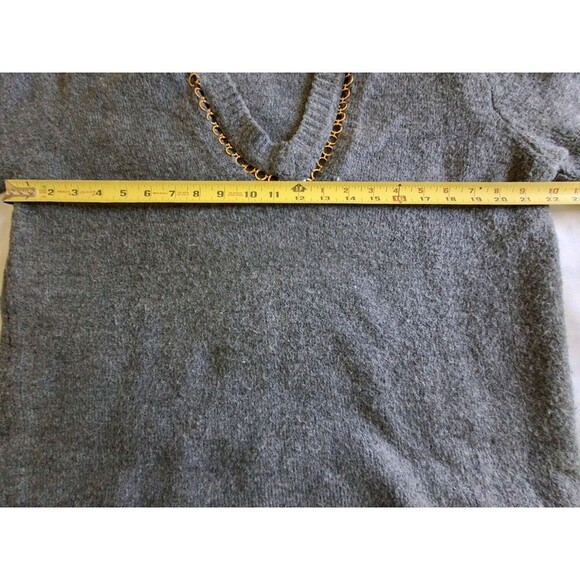 Zara women's sweater, V neck, Gray, Small, with Brass trim, neck & Cuffs - Picture 11 of 13